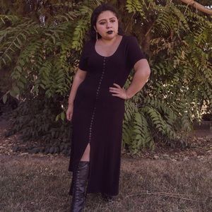 90s maxi button black dress